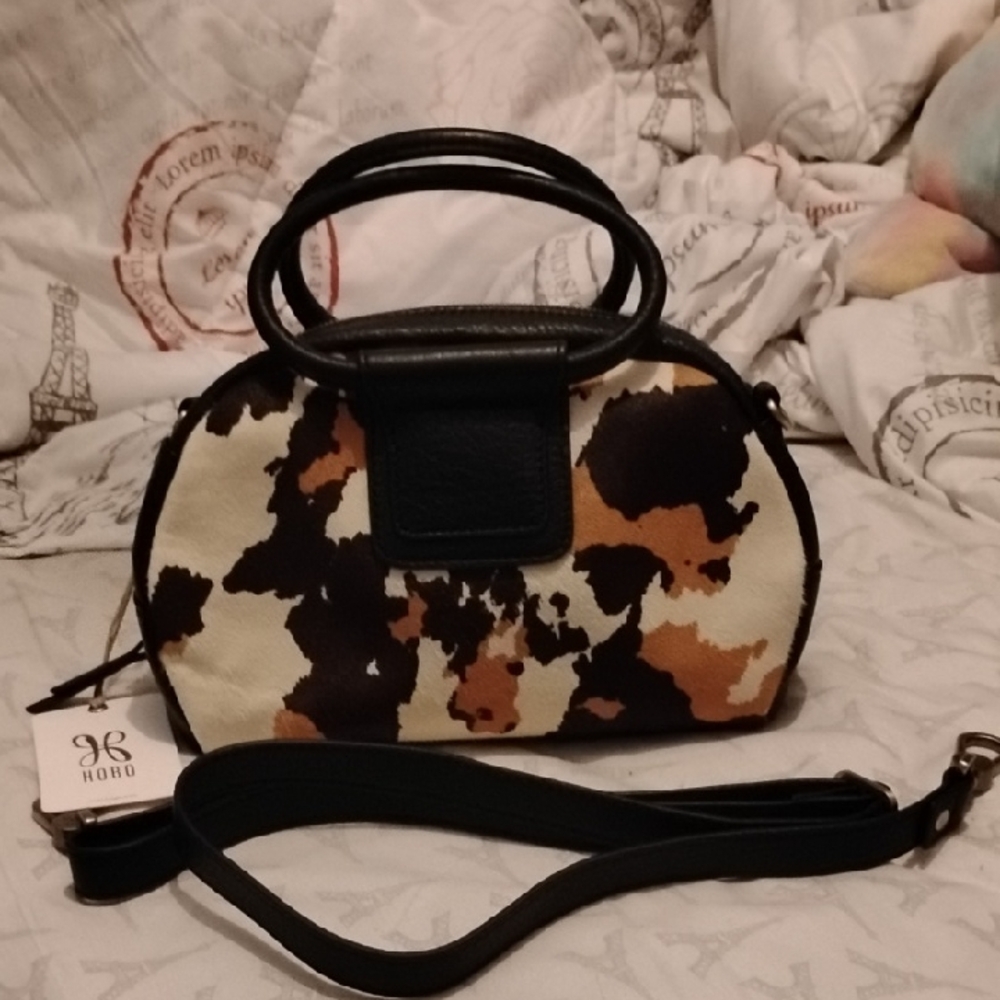 Women's Hobo International Mini Sheila Haircalf Cow Print Crossbody Handbag NWT